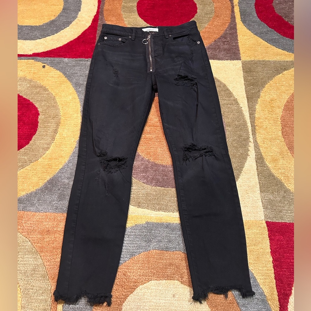Pistola Nico Into The Void Distressed Mom Jeans Black Circle Zipper 27 Waist